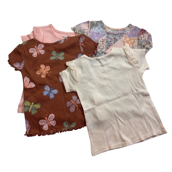Kids 4 Piece Outfit Tops Floral Butterfly Short Sleeve Ruffles Size 3T - Picture 2 of 4